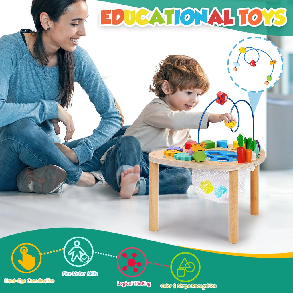 Baby Activity Table Toys Bead Mazes Board Wood Montessori Education Learn Child Birthday Gifts