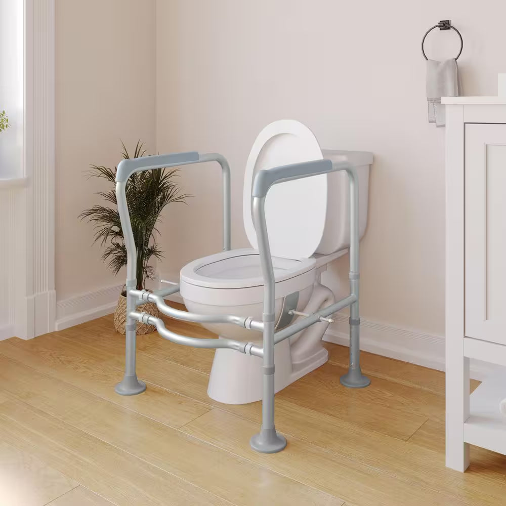 Hercules 27.25 In. X 21.5 In. Toilet Safety Frame Elevated Toilet Seat with Adjustable Arms in Silver/Gray