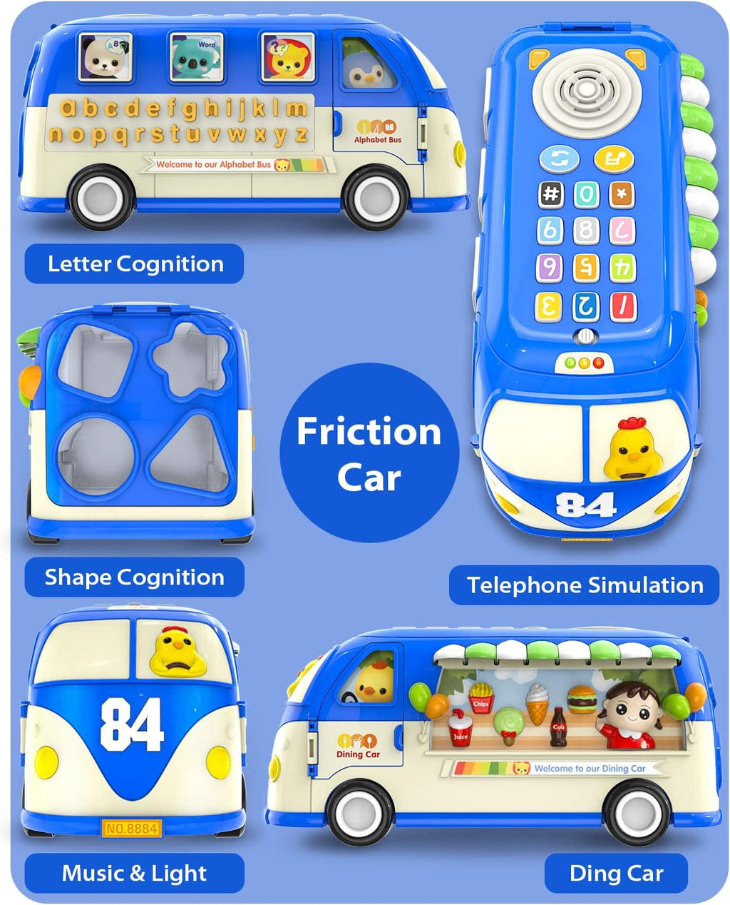 Learning & Educational Toys, Multifunctional Musical Activity Toy Play & Learn Baby Toys, Music Bus with Letters, Vocabulary, Numbers, Phonic Sounds for Baby Infant Toddlers Boys Girls