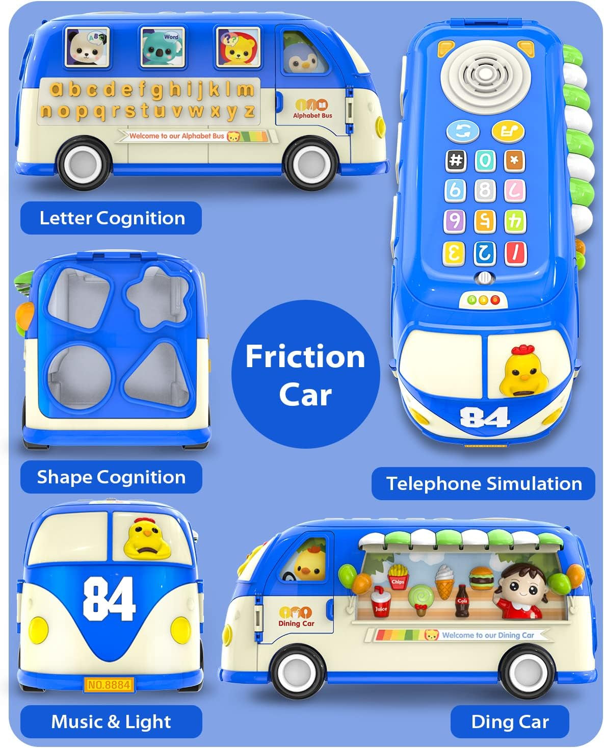 Learning & Educational Toys, Multifunctional Musical Activity Toy Play & Learn Baby Toys, Music Bus with Letters, Vocabulary, Numbers, Phonic Sounds for Baby Infant Toddlers Boys Girls