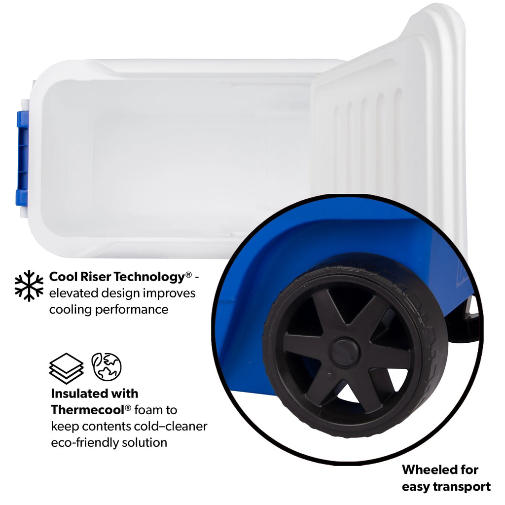 38 QT Wheelie Cool Hard Sided Cooler with Wheels, Blue