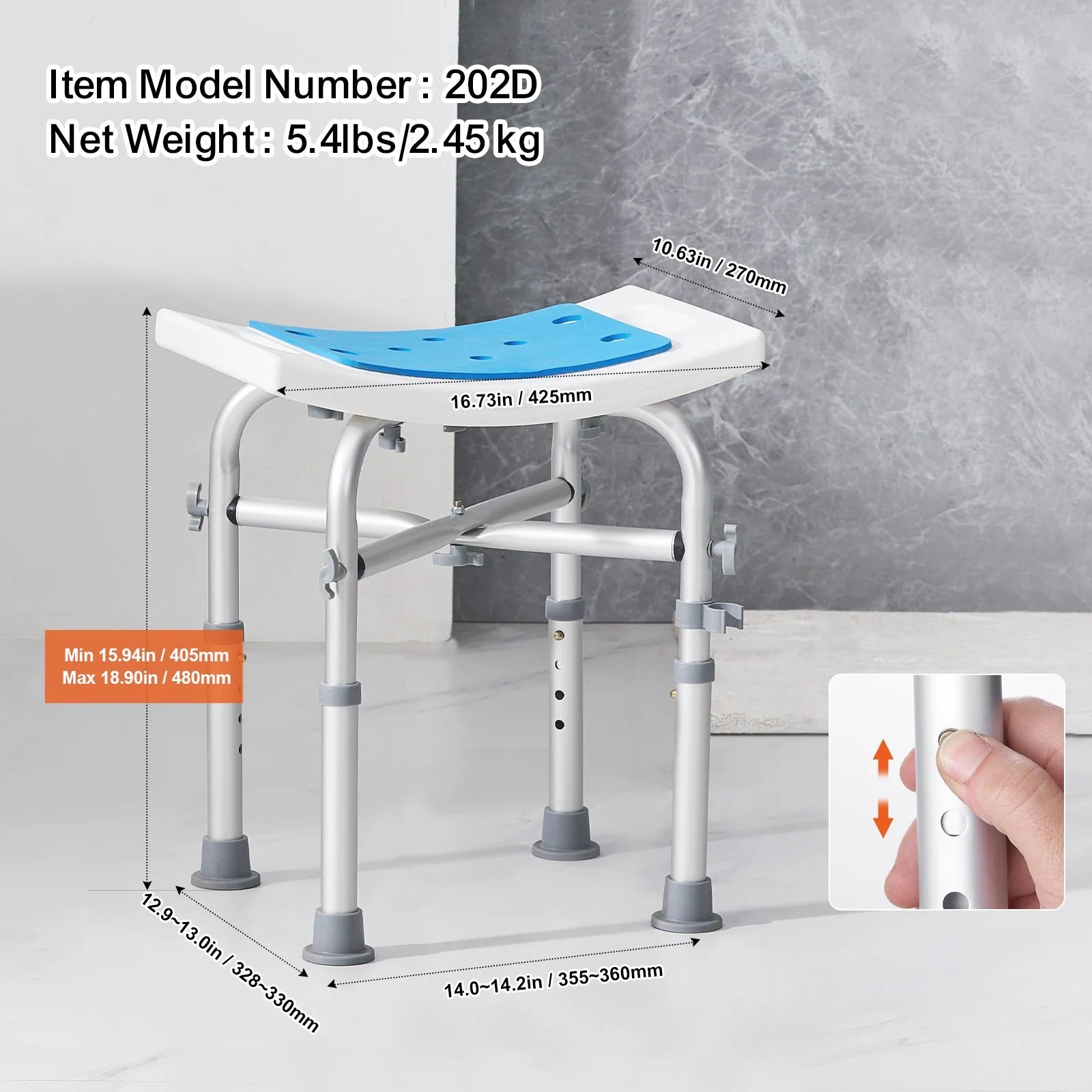 VEVOR Shower Chair for inside Shower, Adjustable Height Shower Stool with Crossbar Support, Shower Seat for Shower Tub, Non-Slip Bench Bathtub Stool Seat for Elderly Disabled Adults Handicap, 500 Lbs