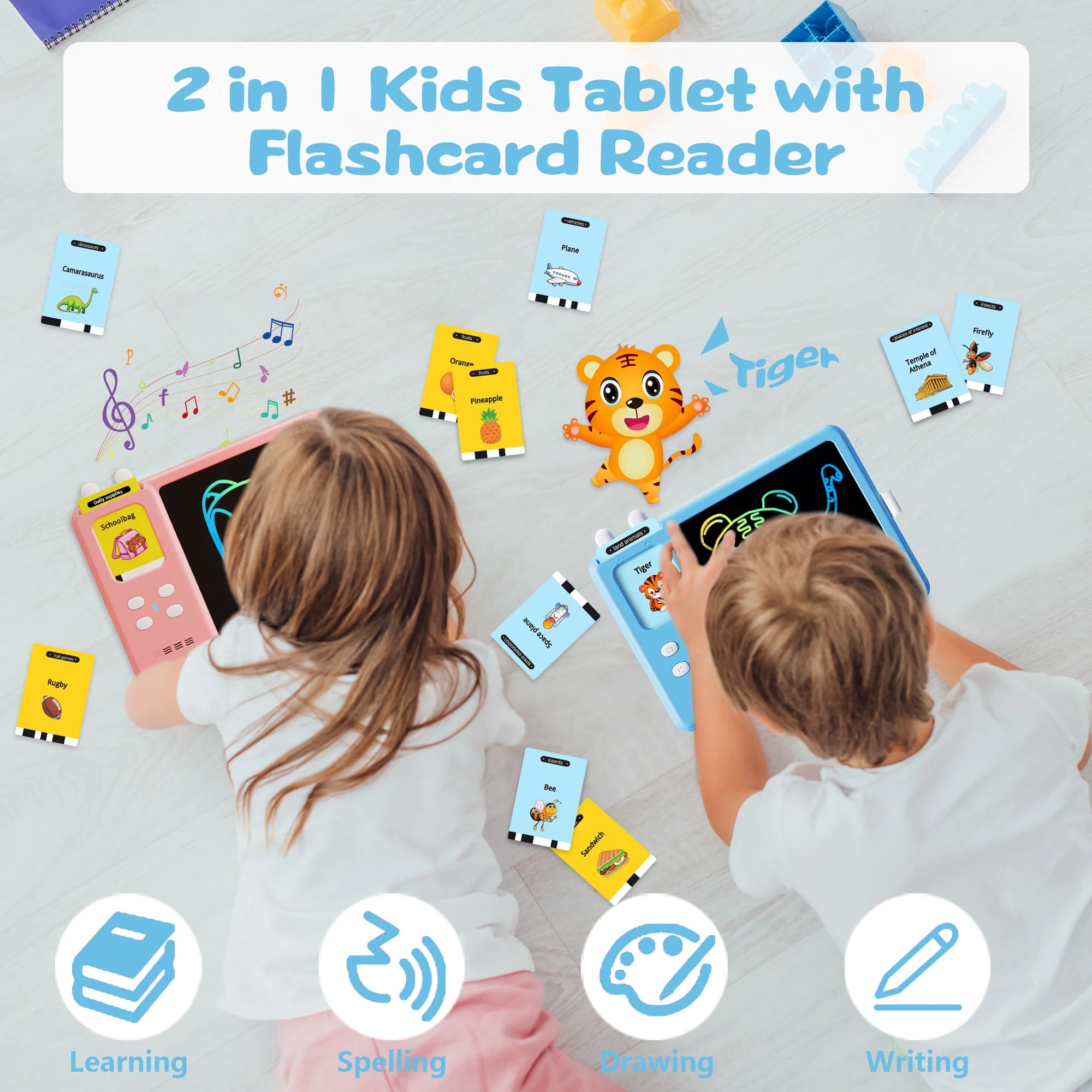 2 in 1 Drawing Tablet with Talking Flash Cards, Montessori Toys Writing Board Reading Machine Educational Preschool Learning Toys for Toodler Boys Girls
