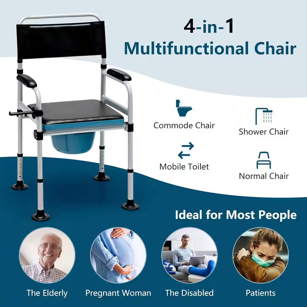 23 In. X 31 In. Folding Bedside Commode Chair with Elevated Toilet Seat for Seniors Elderly Disabled