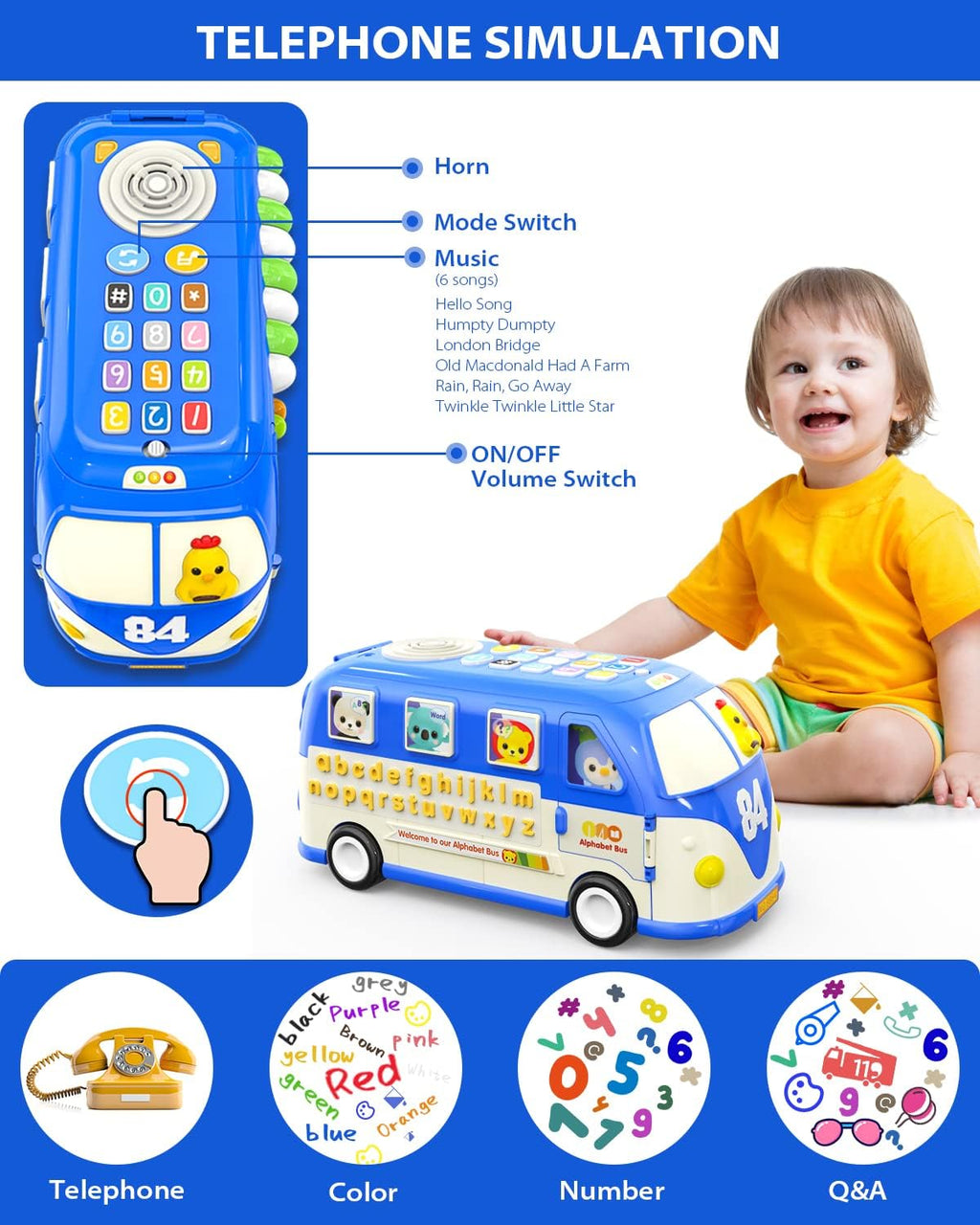 Learning & Educational Toys, Multifunctional Musical Activity Toy Play & Learn Baby Toys, Music Bus with Letters, Vocabulary, Numbers, Phonic Sounds for Baby Infant Toddlers Boys Girls