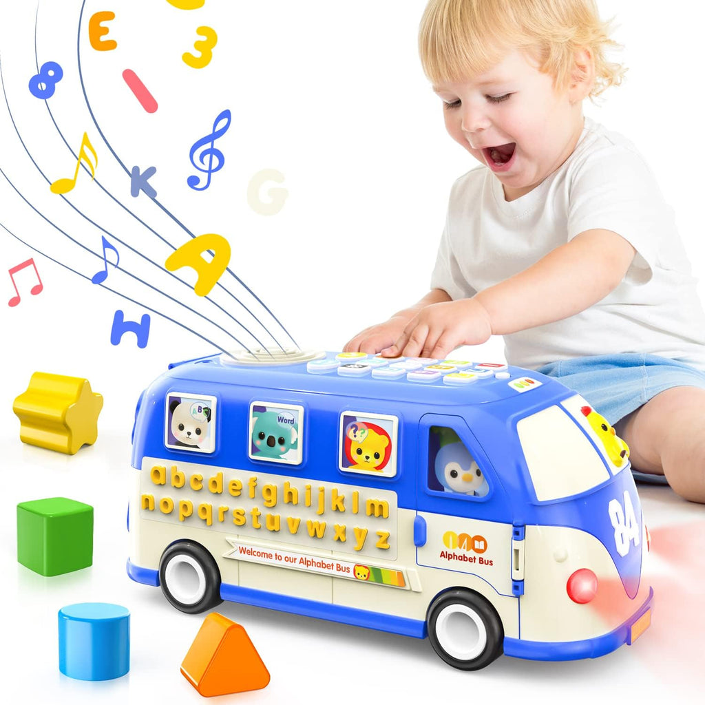 Learning & Educational Toys, Multifunctional Musical Activity Toy Play & Learn Baby Toys, Music Bus with Letters, Vocabulary, Numbers, Phonic Sounds for Baby Infant Toddlers Boys Girls