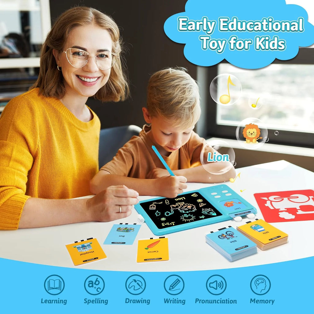 2 in 1 Drawing Tablet with Talking Flash Cards, Montessori Toys Writing Board Reading Machine Educational Preschool Learning Toys for Toodler Boys Girls