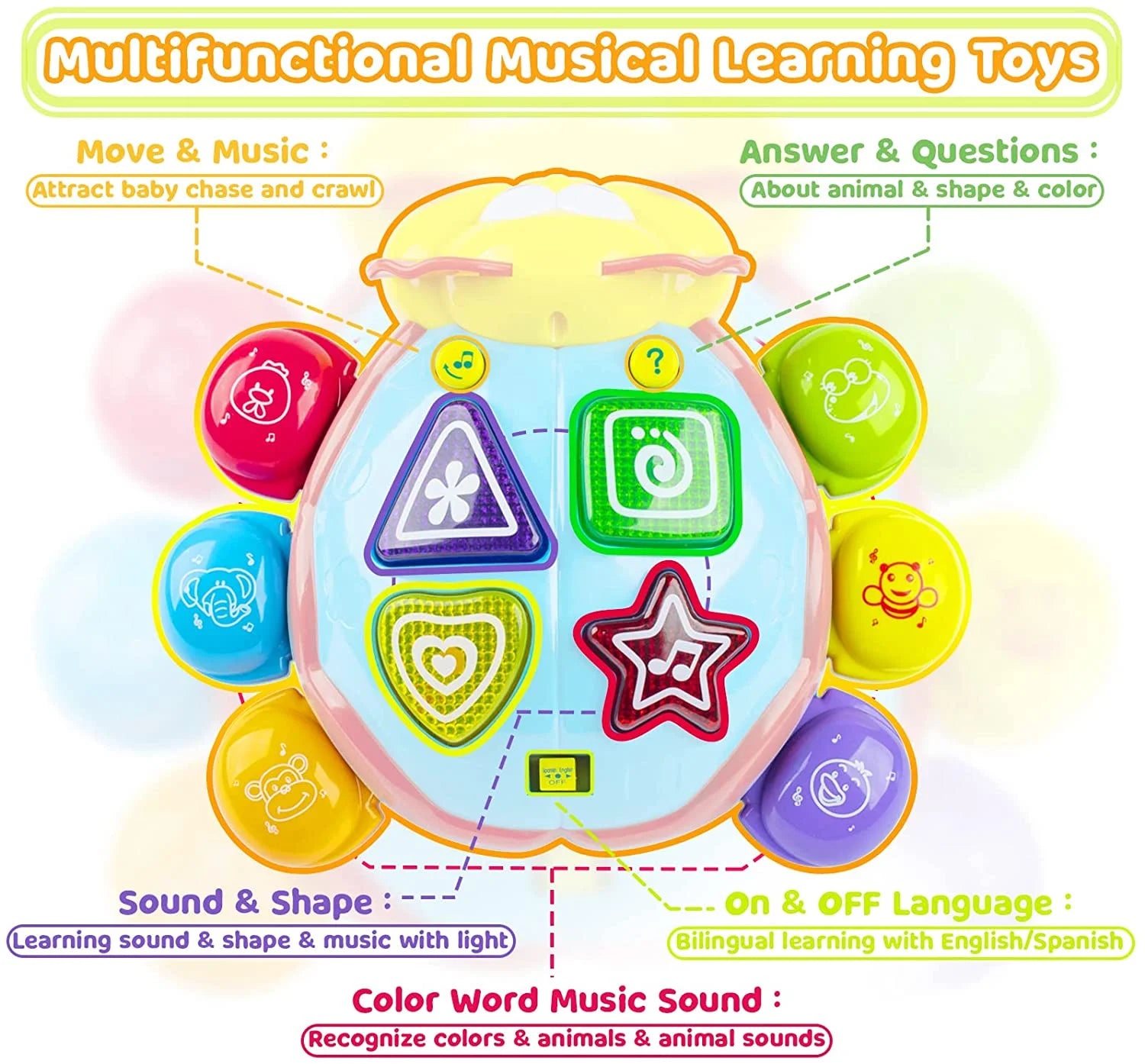 Baby Toys 12 to 18 Months Einstein Musical Toy, Infant Crawling Walking Toy for 12-24 Months, Bilingual Toys Spanish English Learning Educational Montessori Toys for 1 Year Old Girl Boy