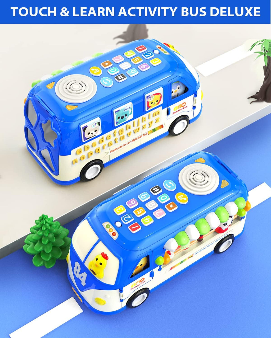 Learning & Educational Toys, Multifunctional Musical Activity Toy Play & Learn Baby Toys, Music Bus with Letters, Vocabulary, Numbers, Phonic Sounds for Baby Infant Toddlers Boys Girls