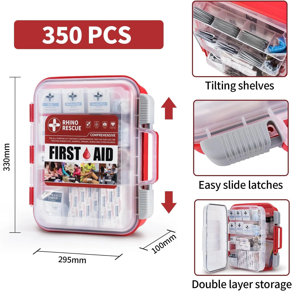 350 Pieces All-Purpose First Aid Kit, Home & Office Professional Medical Supplies, Ideal for Emergency, School, Business