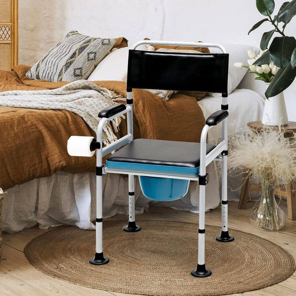 23 In. X 31 In. Folding Bedside Commode Chair with Elevated Toilet Seat for Seniors Elderly Disabled
