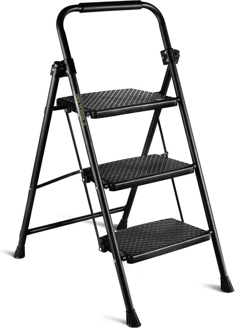 3-Step Folding Ladder Lightweight Steel with Anti-Slip Pedals for Home & Office