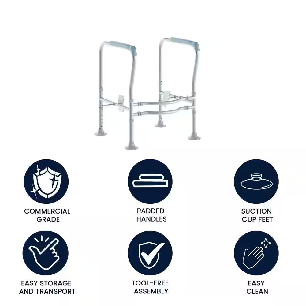 Hercules 27.25 In. X 21.5 In. Toilet Safety Frame Elevated Toilet Seat with Adjustable Arms in Silver/Gray