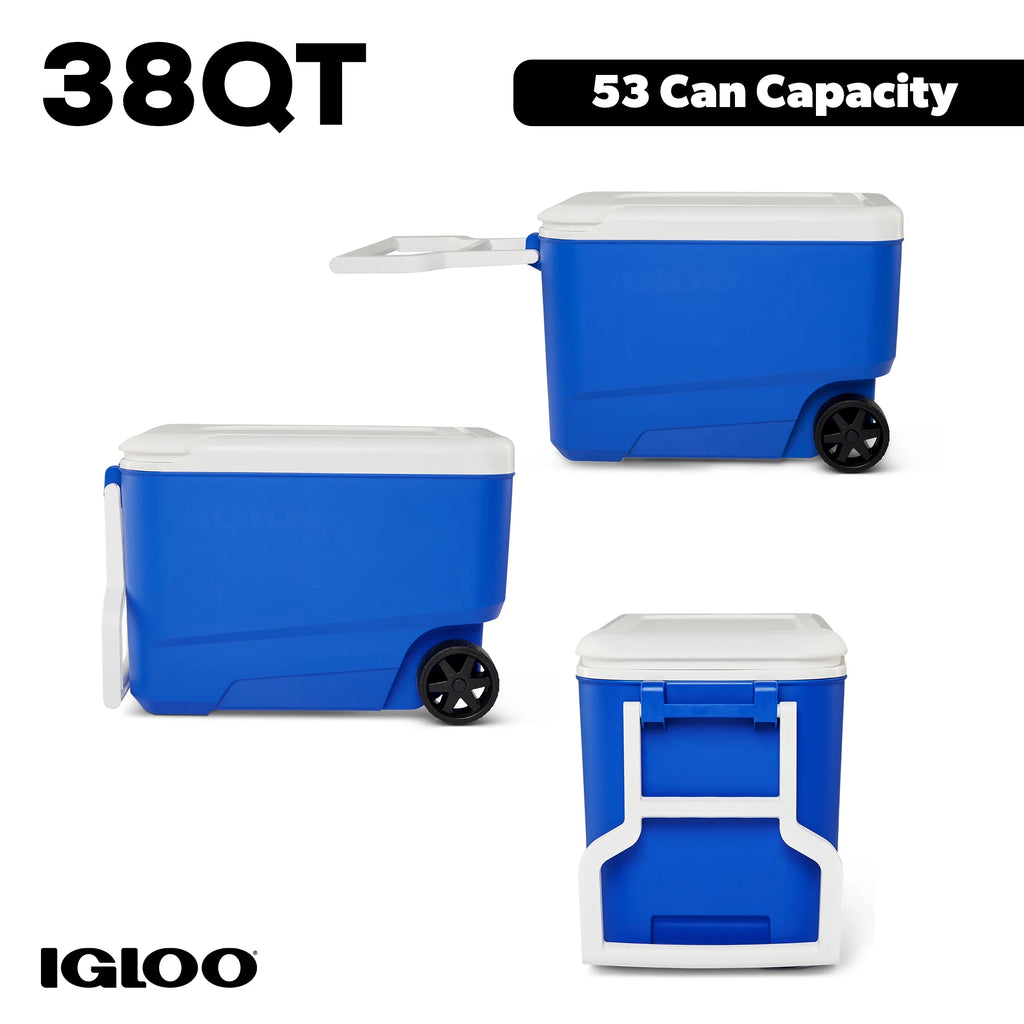 38 QT Wheelie Cool Hard Sided Cooler with Wheels, Blue