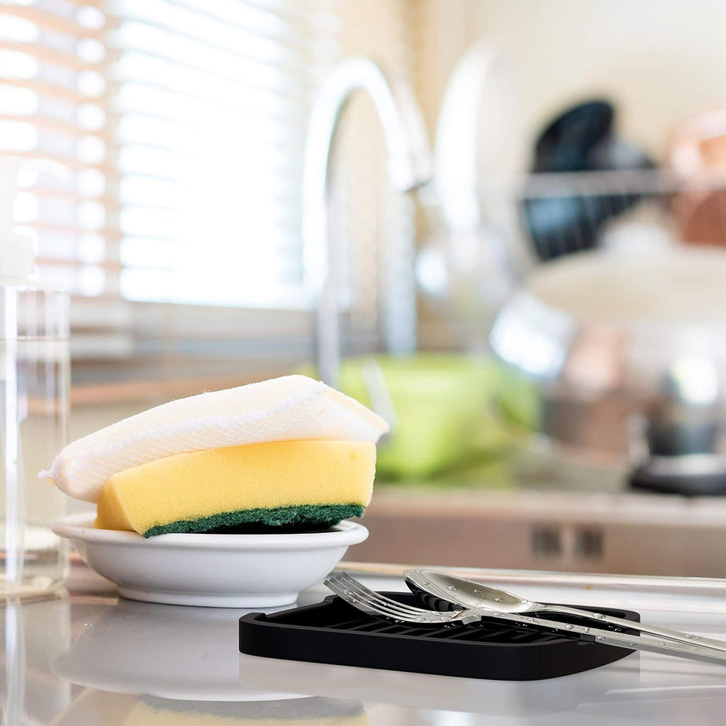 Silicone Sponge Holder -Soap Tray - 5.9" X 4.33" Set -2Pcs (Black)