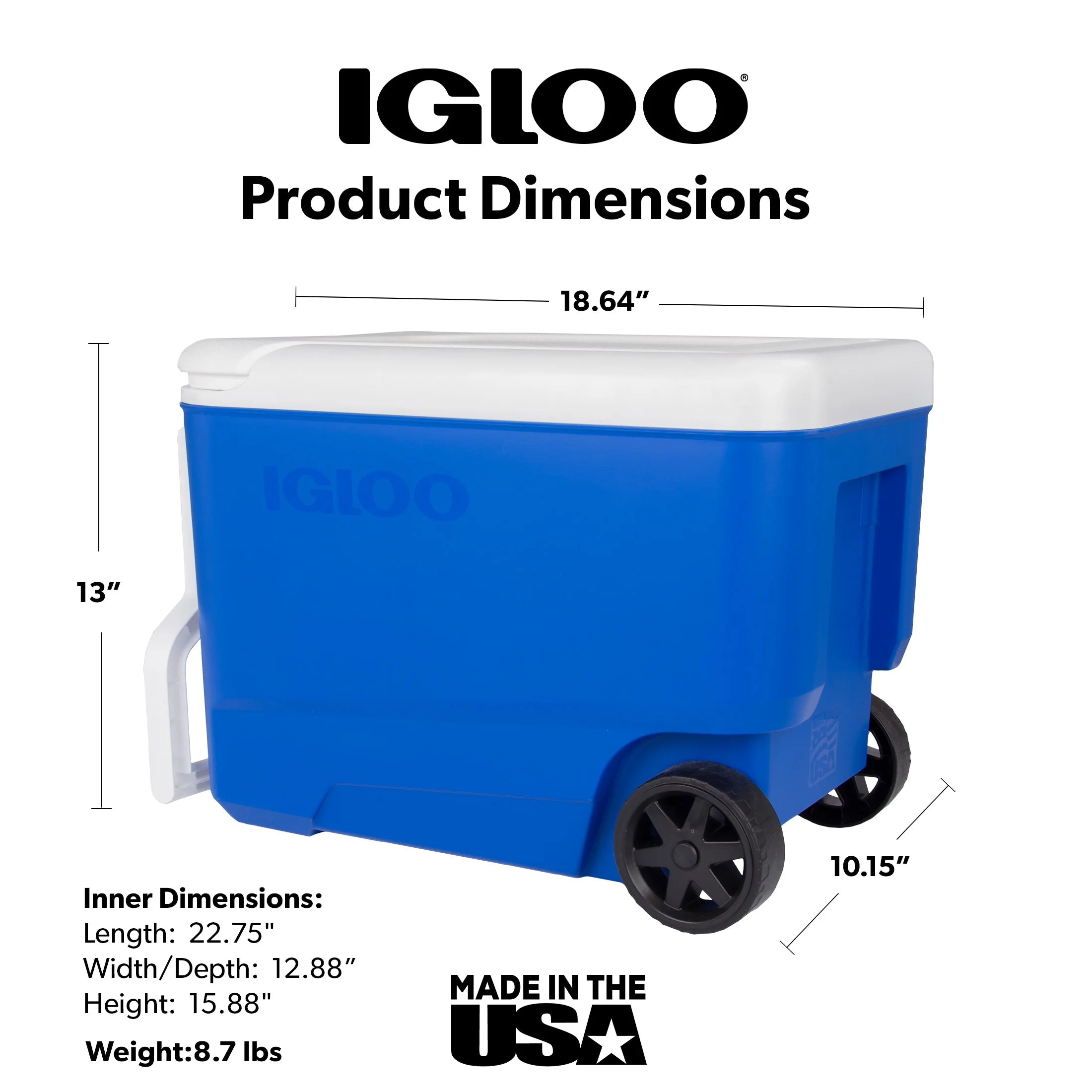 38 QT Wheelie Cool Hard Sided Cooler with Wheels, Blue