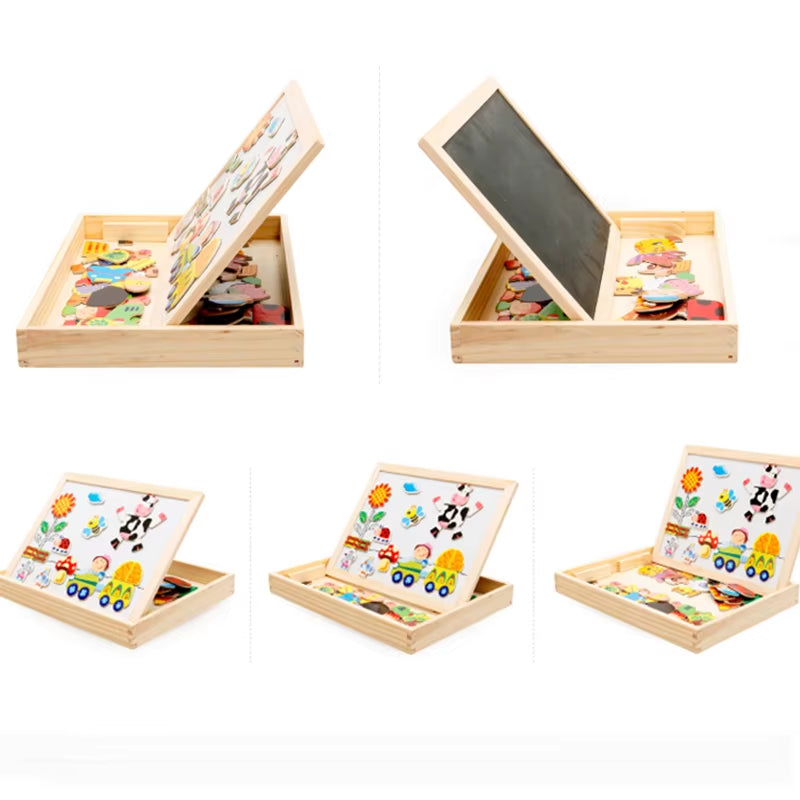 Wooden Multifunction Children Animal Puzzle Writing Magnetic Drawing Board Blackboard Learning Education Toys for Kids