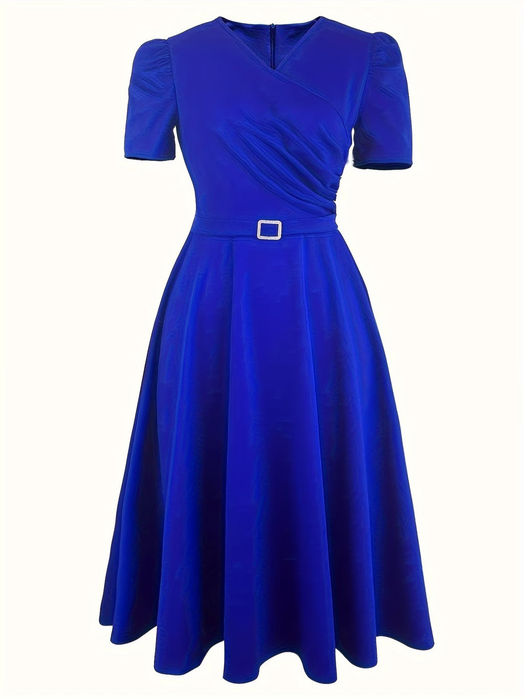 Elegant Solid Color Flared Dress