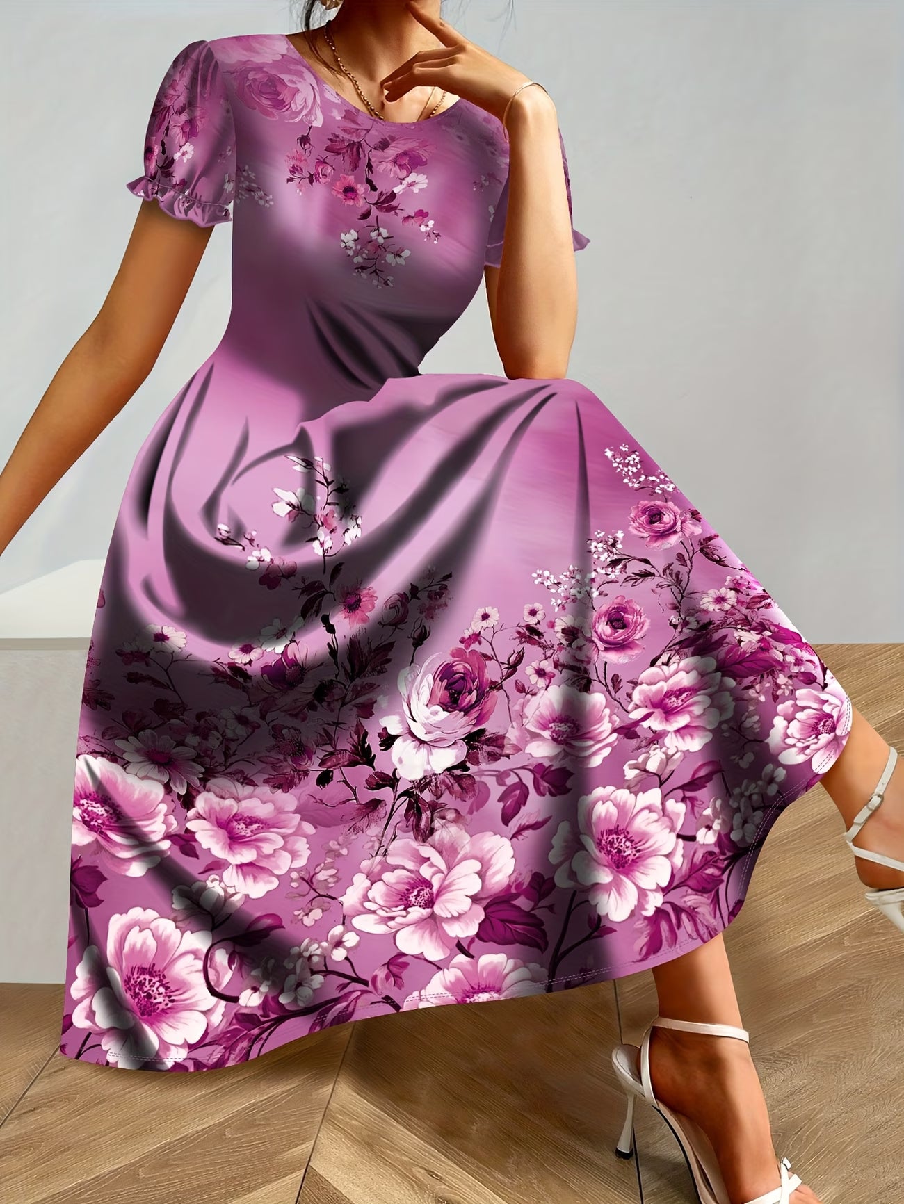 Women's Elegant Floral Print Maxi Dress