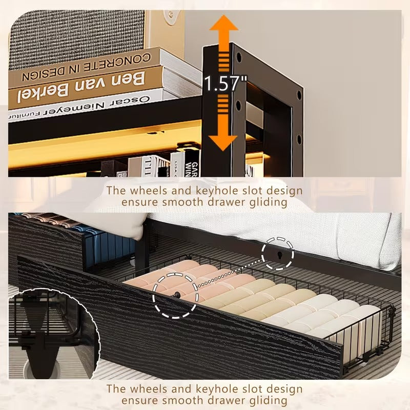 Twin Bed Frame with Storage Headboard & 4-Drawer Platform Bed