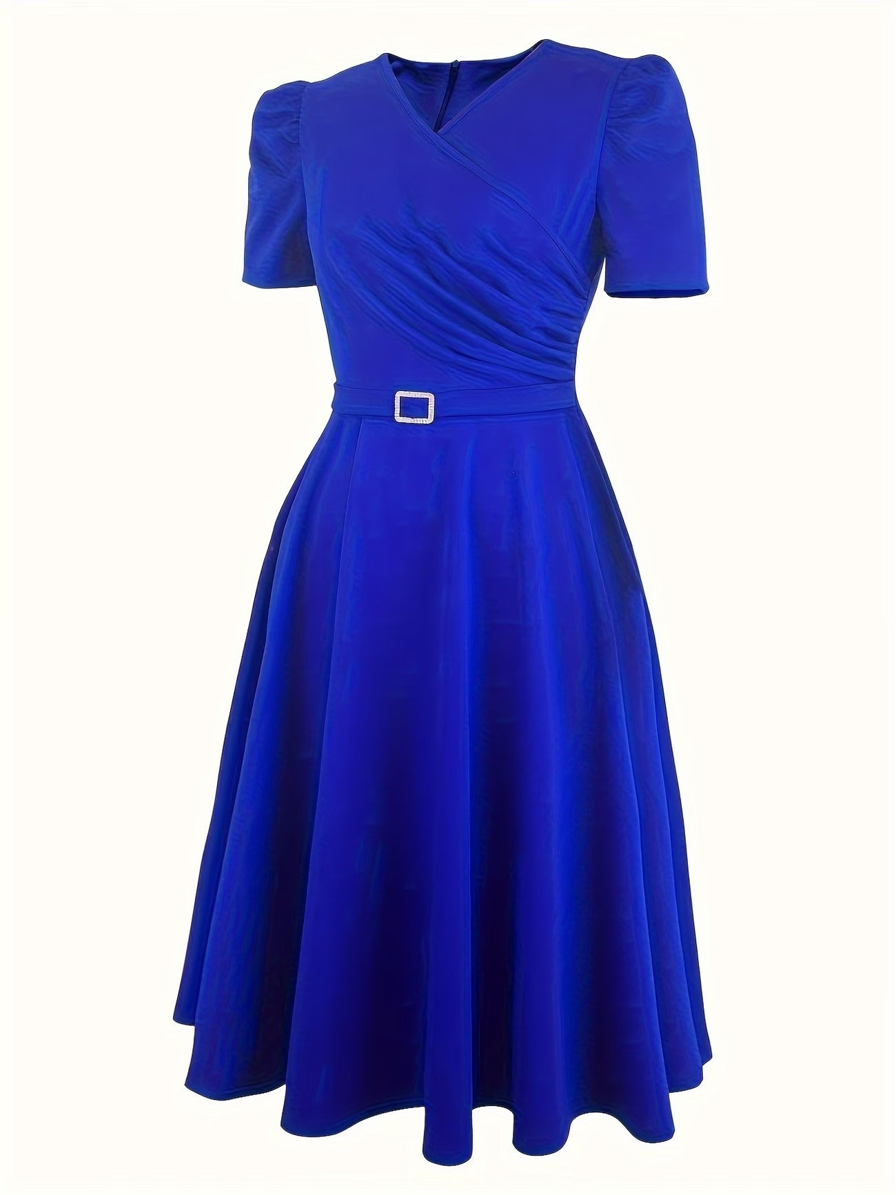 Elegant Solid Color Flared Dress