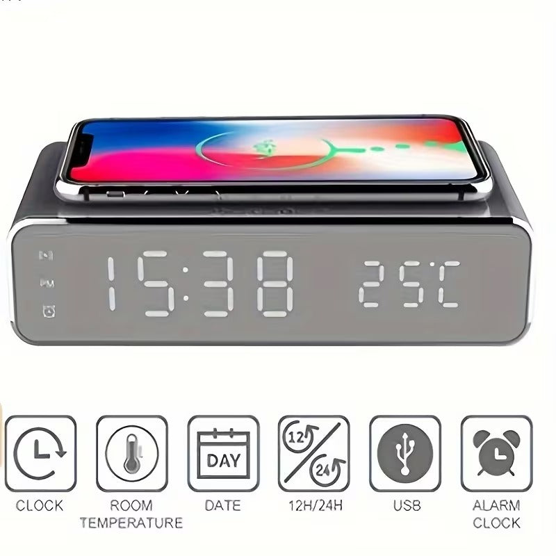 Wireless Charger with LED Alarm Clock and Thermometer