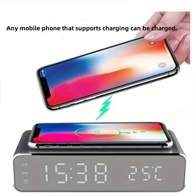 Wireless Charger with LED Alarm Clock and Thermometer