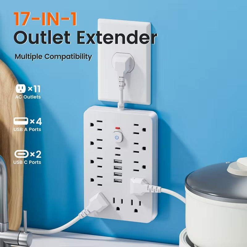 Multi-Functional Surge Protection Power Strip With USB Port - 11 AC Outlets