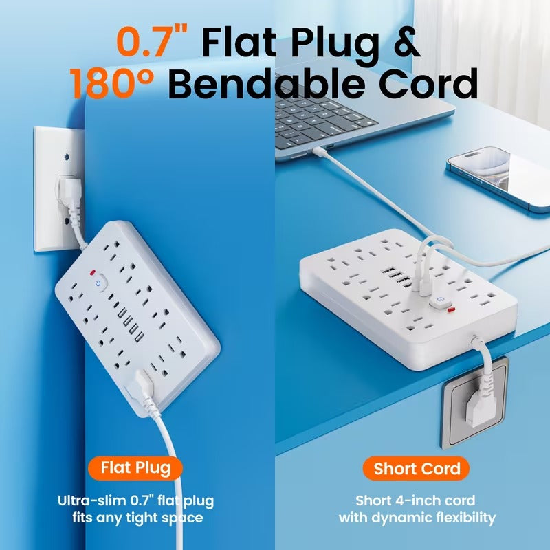 Multi-Functional Surge Protection Power Strip With USB Port - 11 AC Outlets