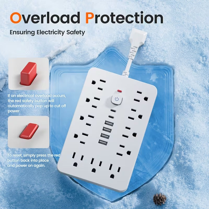 Multi-Functional Surge Protection Power Strip With USB Port - 11 AC Outlets