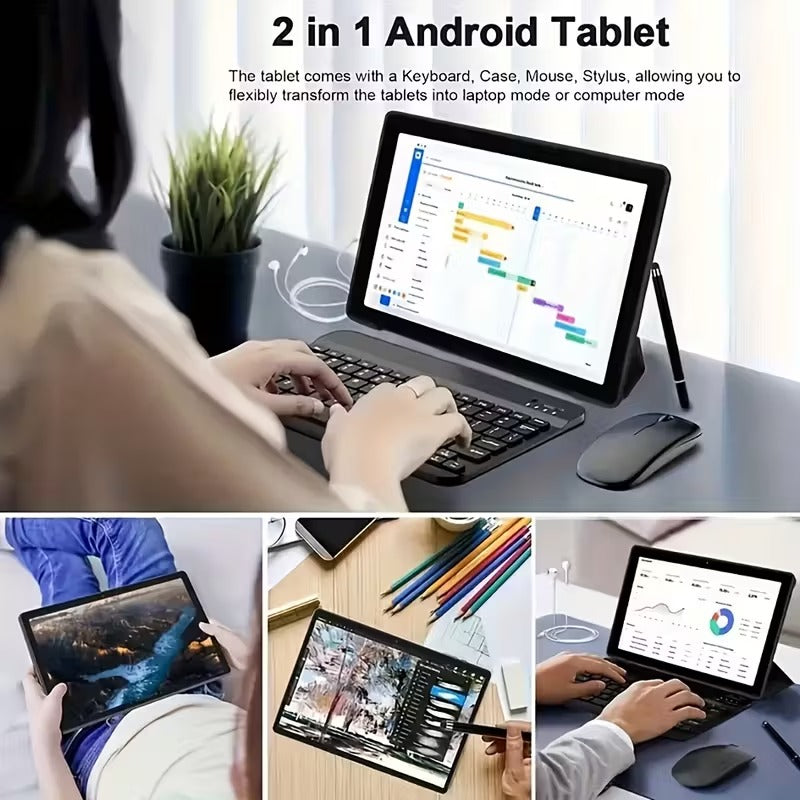 10.1 Inch Android 15 Tablet With Keyboard
